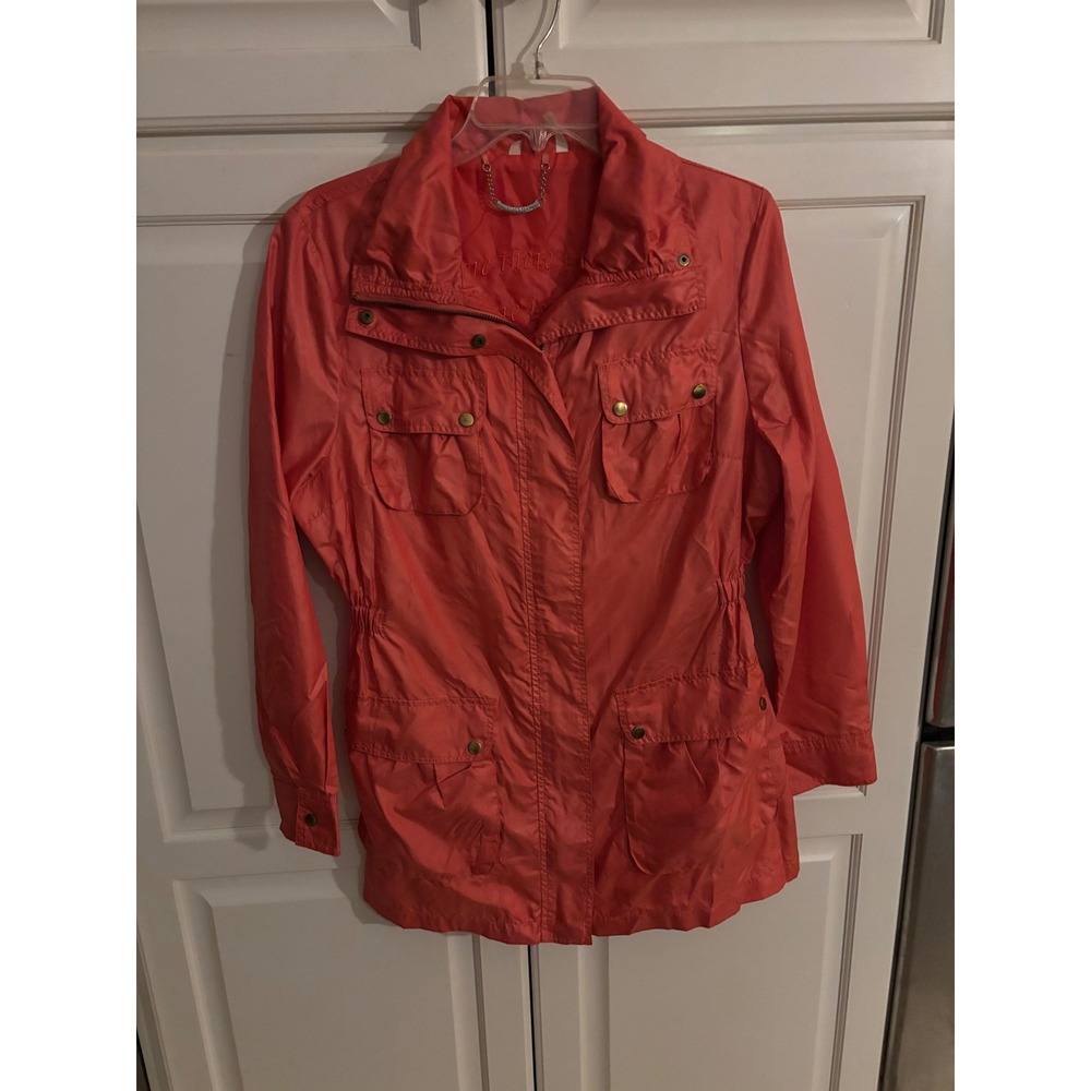 Paparazzi by Nikki Poulos Women Coral Pink Utility Anorak raincoat Jacket Large
